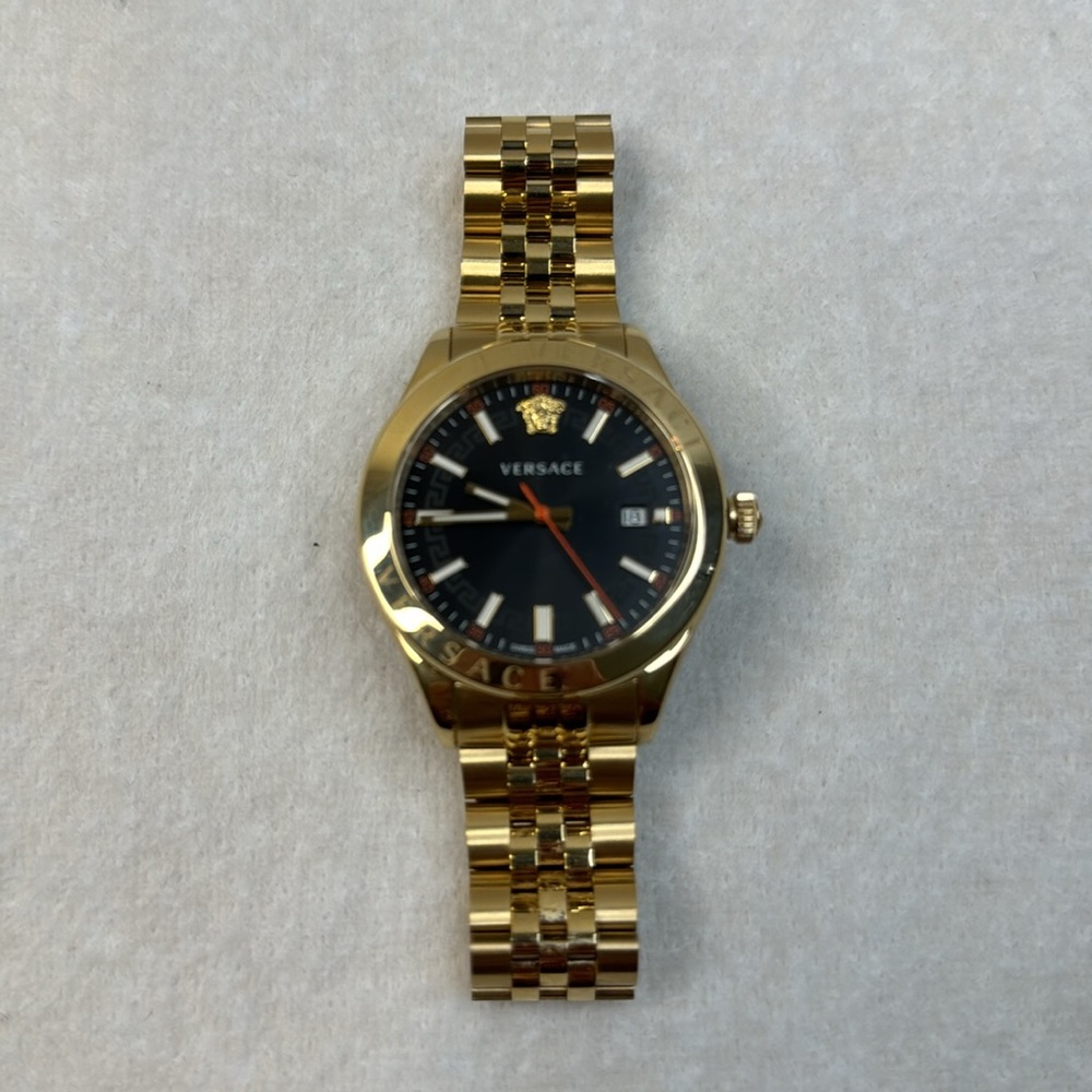 VERSACE MEN’S BLACK GOLD STEEL LUXURY WATCH WITH BOX - Picture 8 of 14